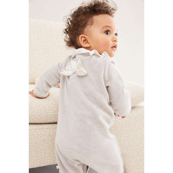 Velour Silver Angel Wing Sleepsuit Grey