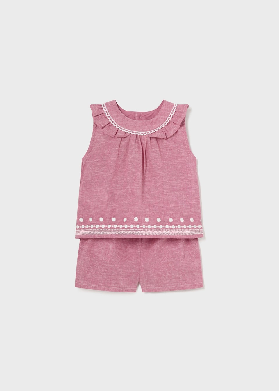 Baby embroidered pink linen top & shorts set