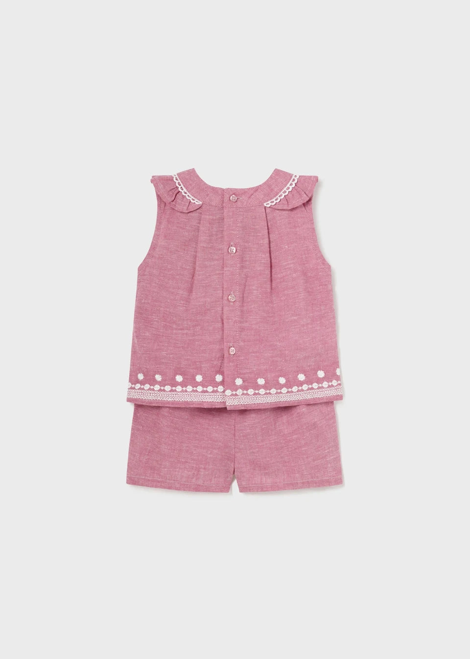 Baby embroidered pink linen top & shorts set