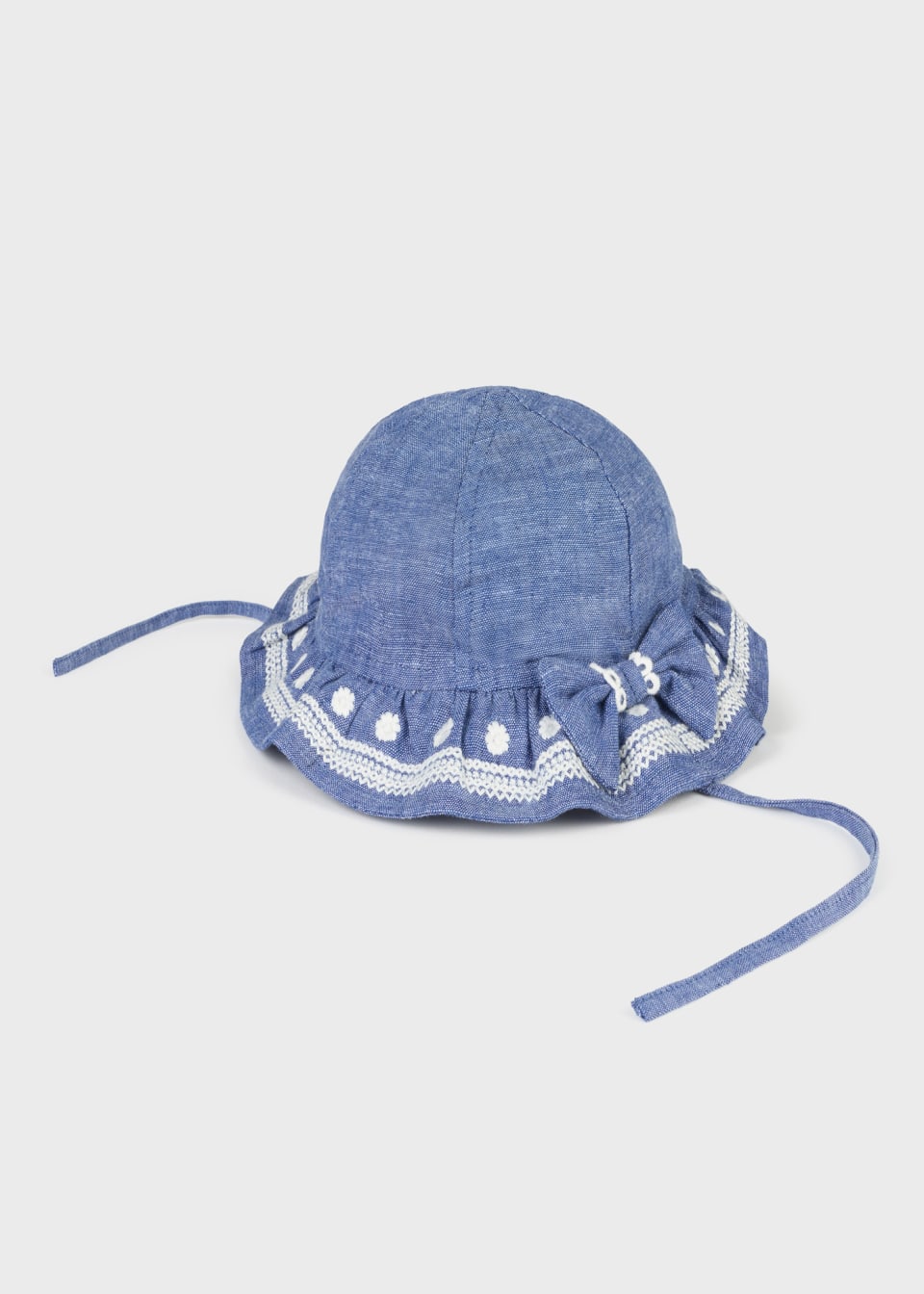 Baby embroidered blue linen hat
