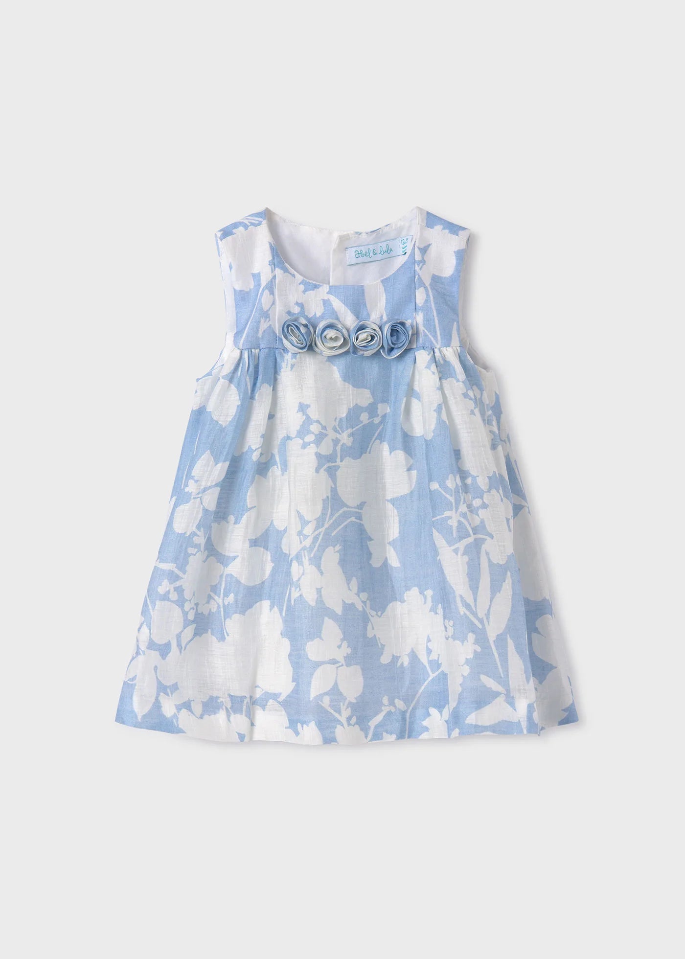 Linen blue dress for baby girl
