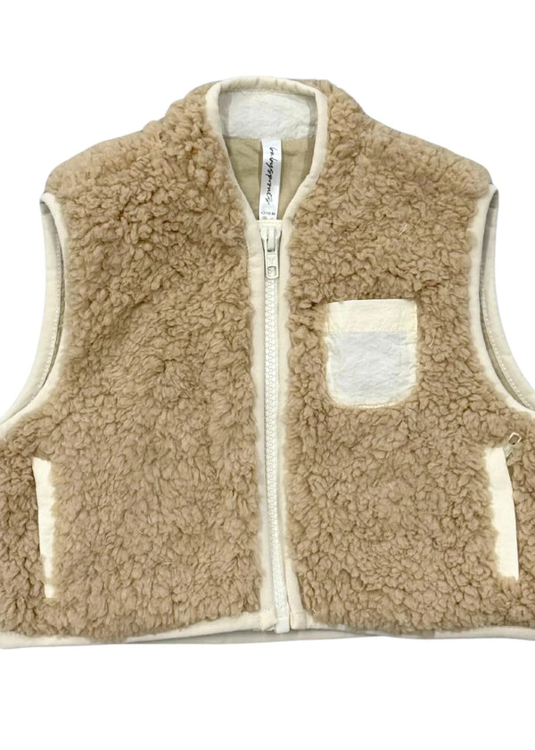 Beige Sherpa Zipper Vest