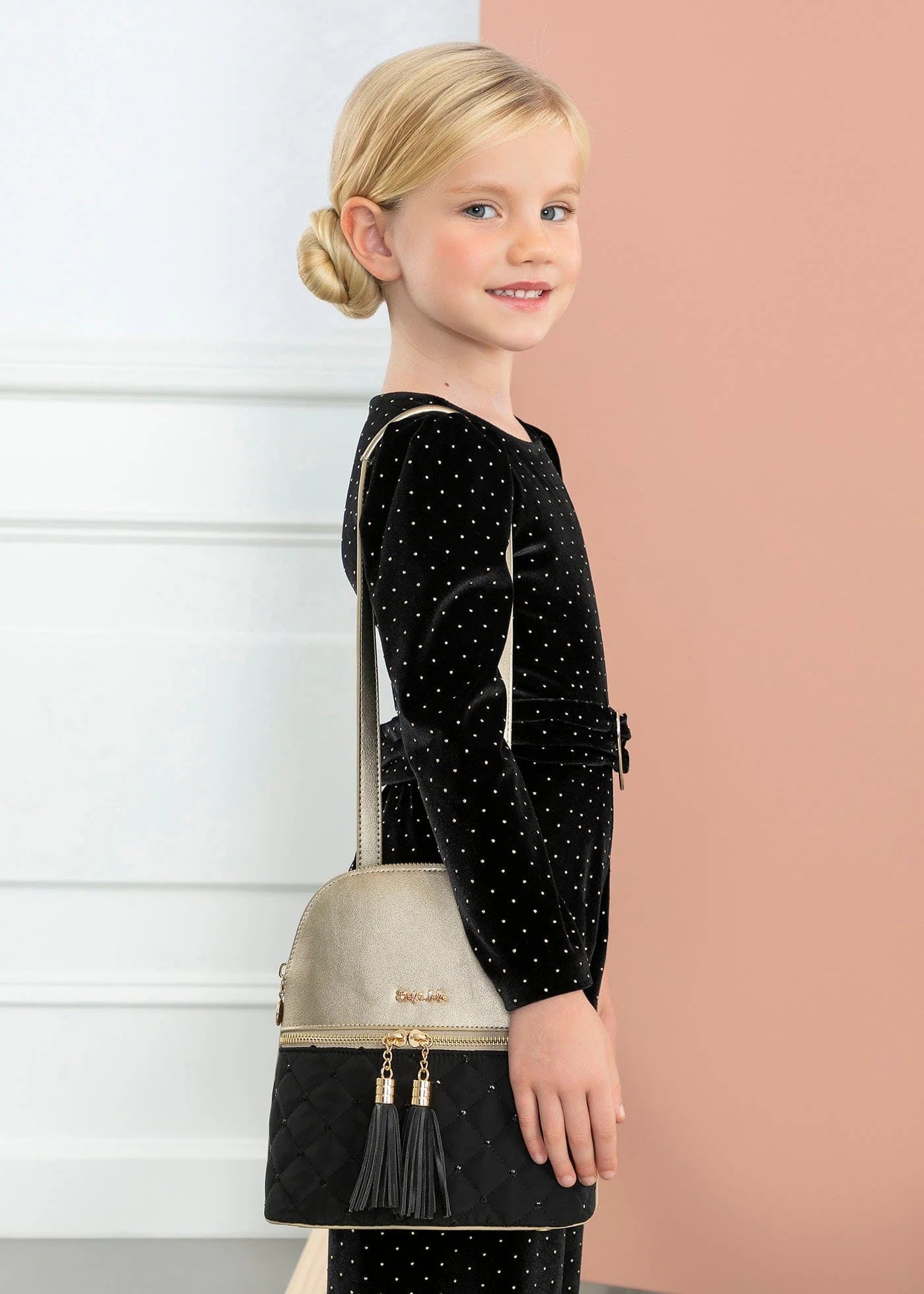 Gold-black backpack for girls