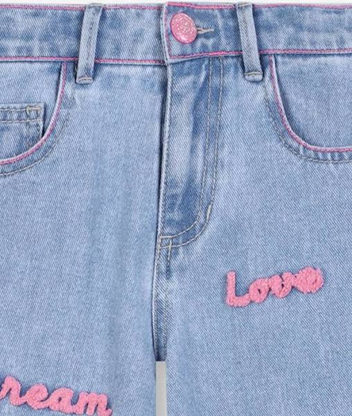 Embroidered Denim Pants With Words