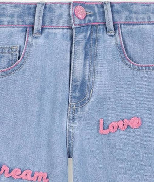 Embroidered Denim Pants With Words