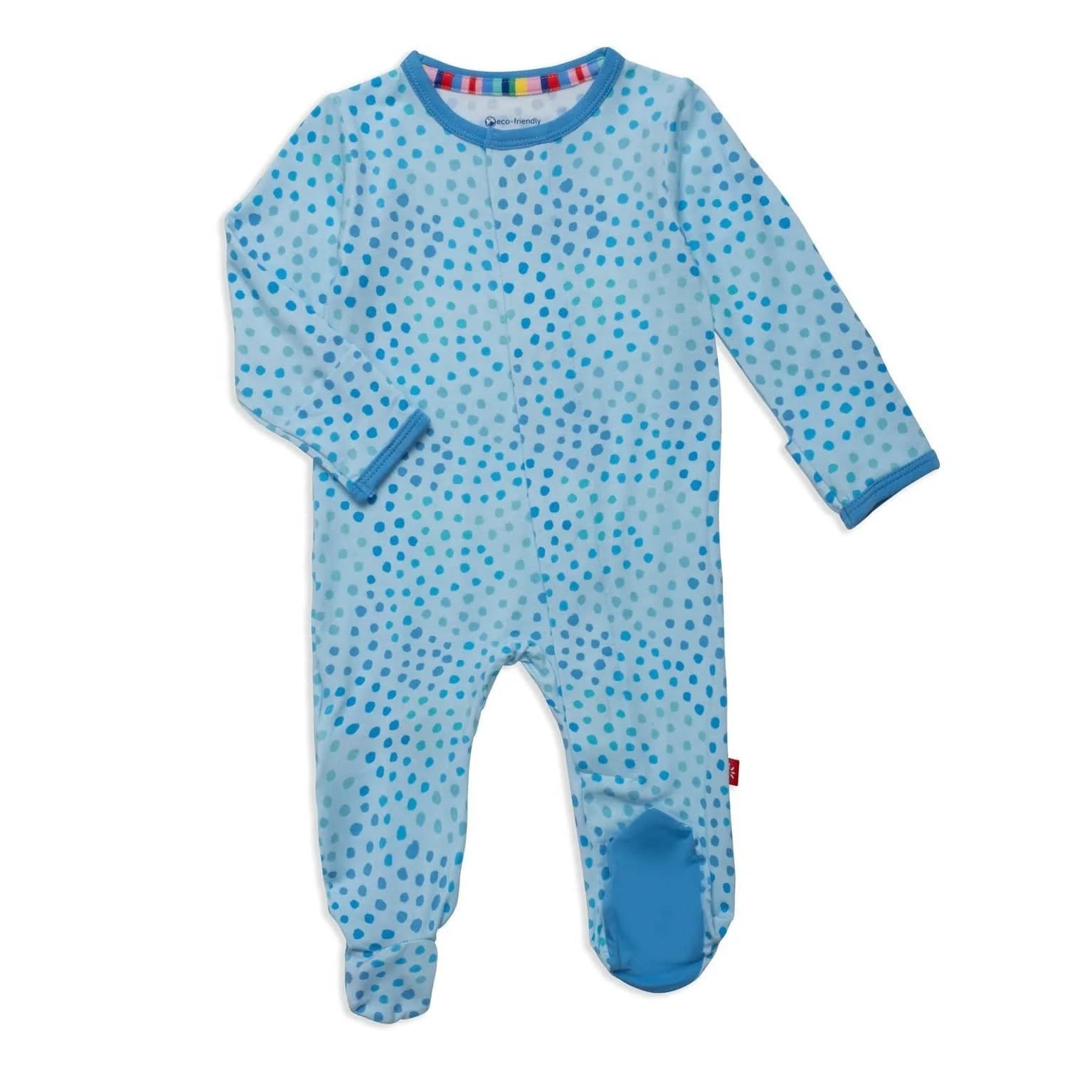 Blue sparkle modal magnetic footie for baby boy