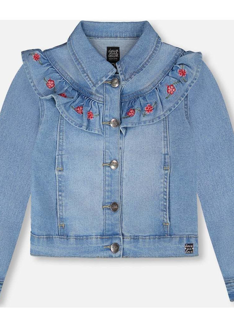 Light Blue Denim Jacket With Embroidery