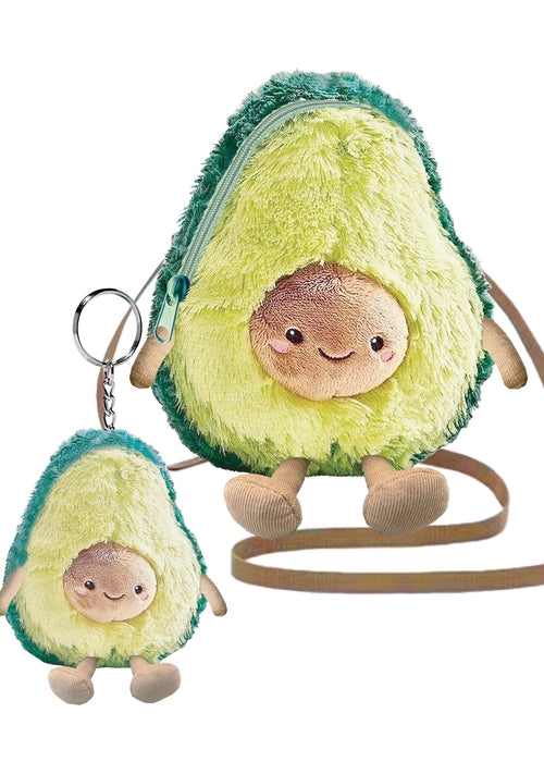 Fuzzy Crossbody Bag & Matching Keychain, Avocado