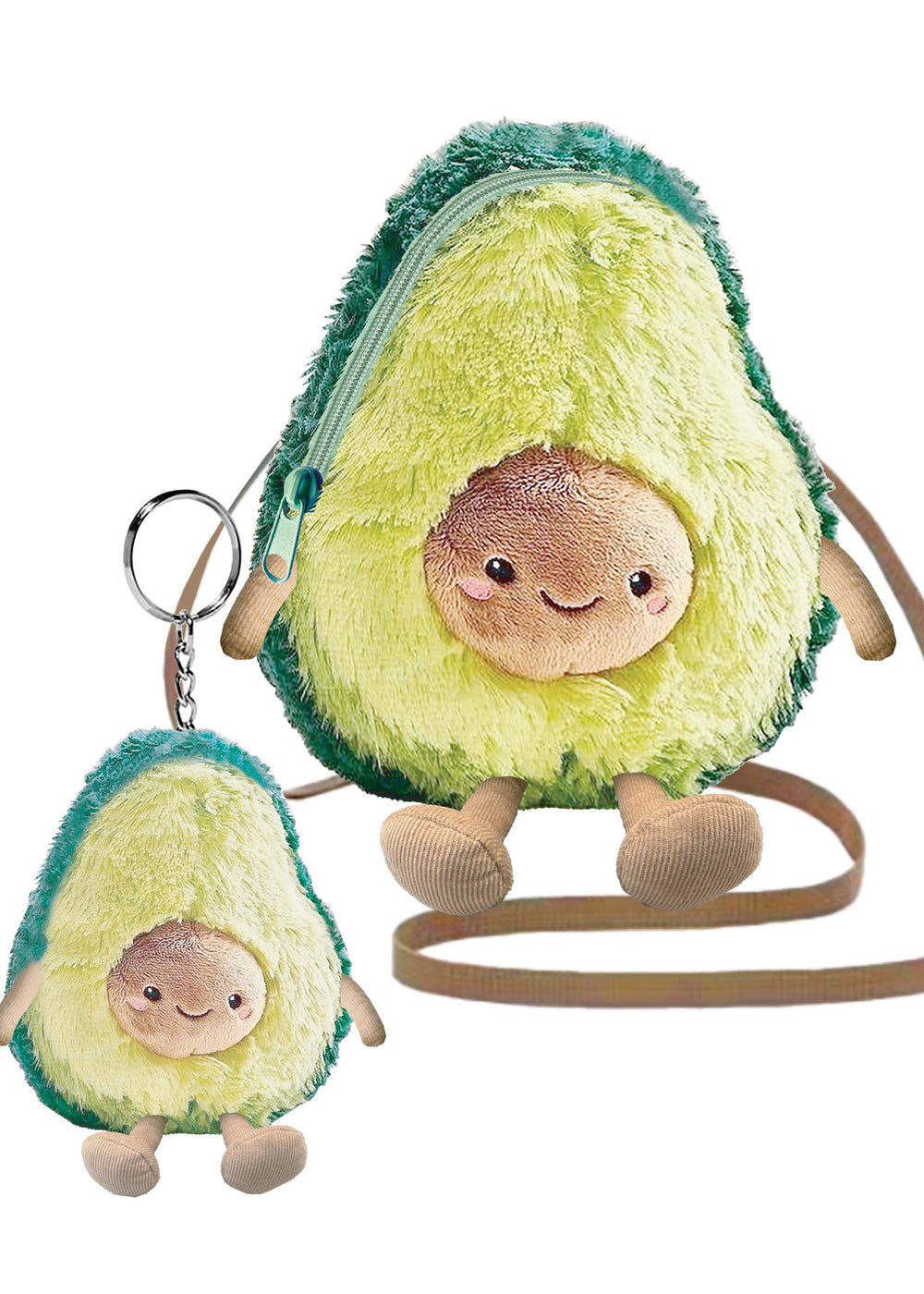 Fuzzy Crossbody Bag & Matching Keychain, Avocado