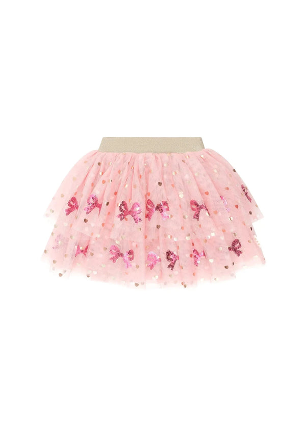 Sequin Bow Tiered Tulle Skirt