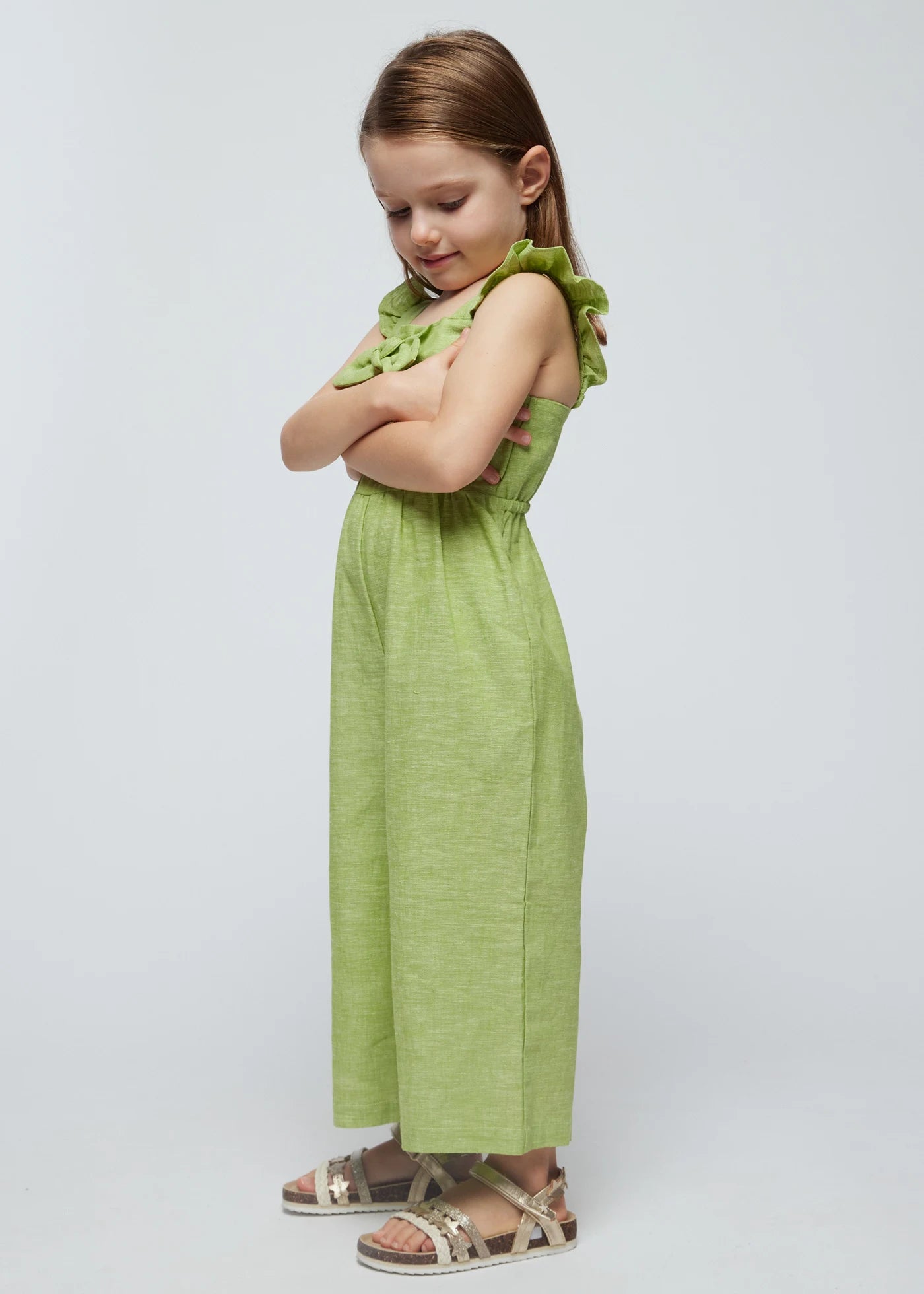 Girls linen jumpsuit green