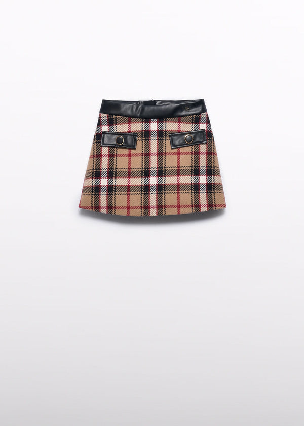Camel Plaid Skirt for Girl