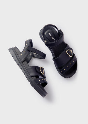 Girls studs black sandals sustainable leather