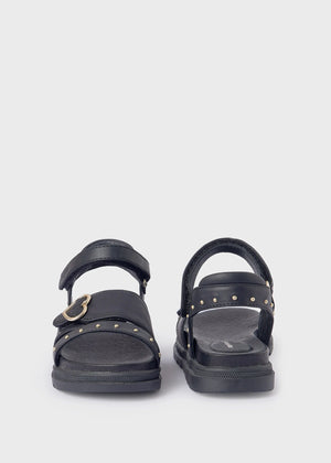 Girls studs black sandals sustainable leather