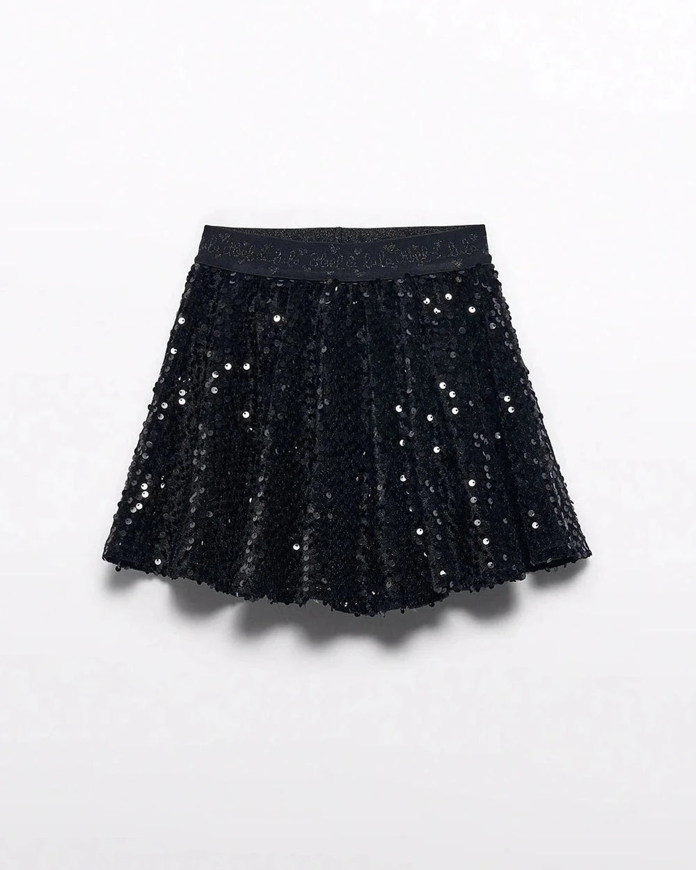 A black velvet skirt with sequin detailing for girls.