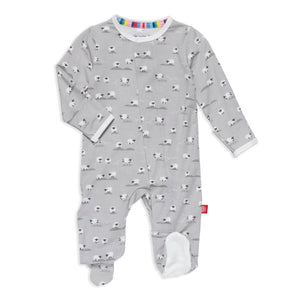Gray footie with lamb for baby boy & girl