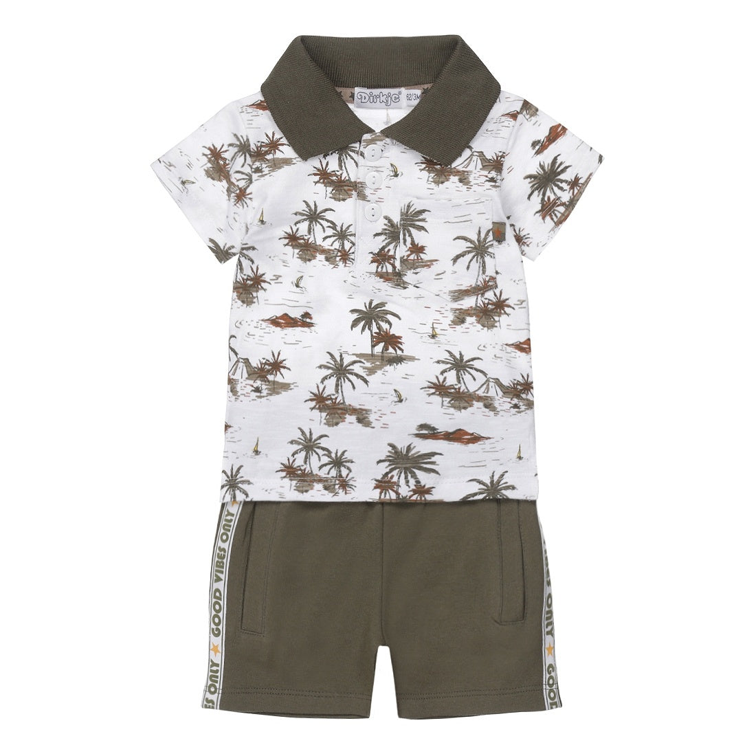 Dirkje boys baby set polo shirt and shorts army green palm