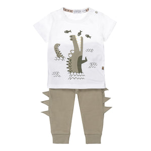 Dirkje boys baby set T-shirt and trousers white crocodile