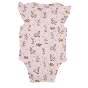 Ruffle Sleeve Bodysuit, Pink Bunnies