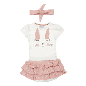 Dirkje girls baby set T-shirt & skirt off-white pink rabbit