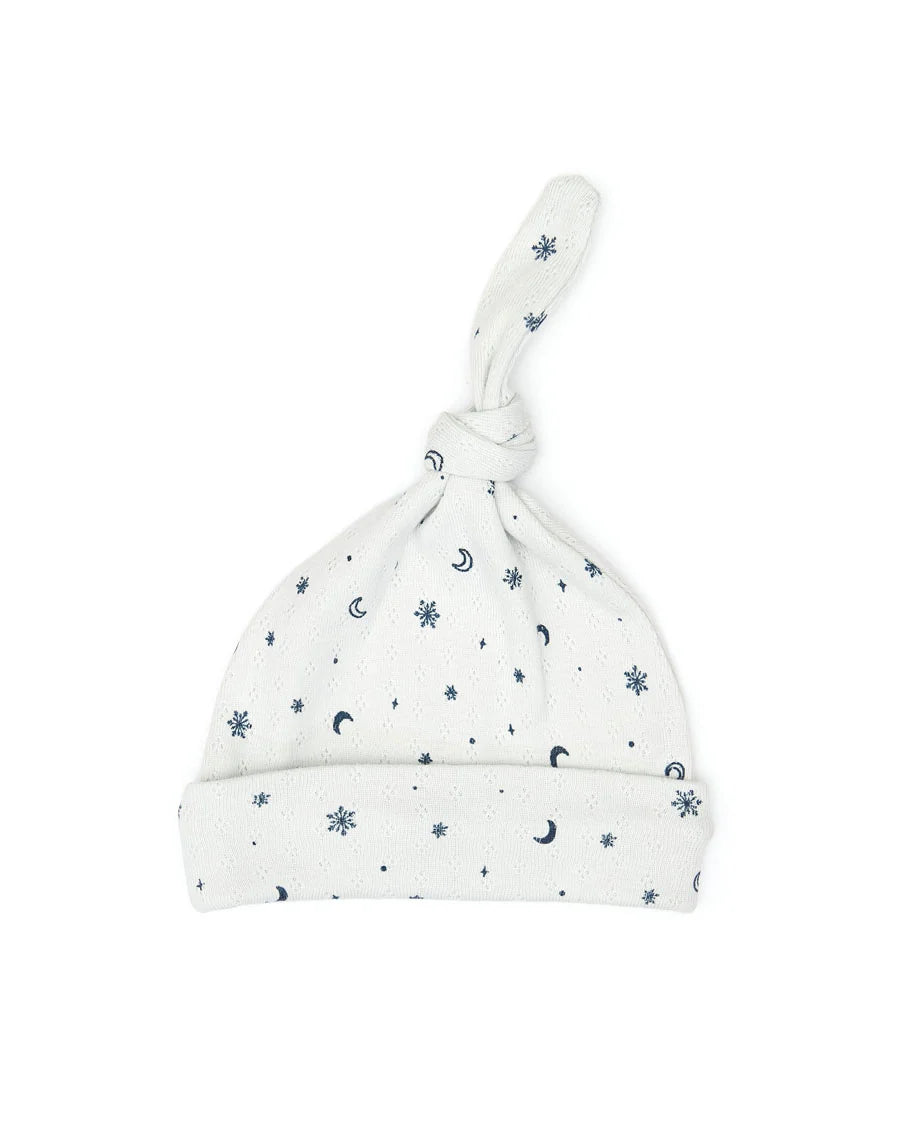 Pointelle Light blue snowflakes knot hat