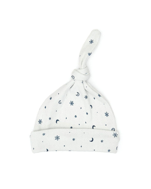 Pointelle Light blue snowflakes knot hat