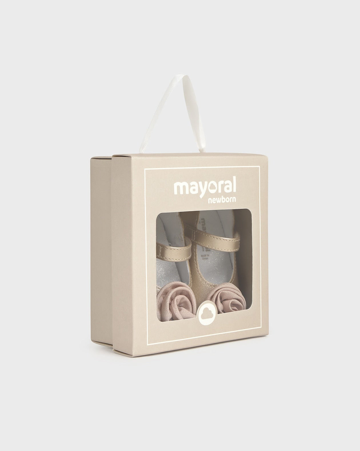 Mayoral baby socks in a beige box on a white background