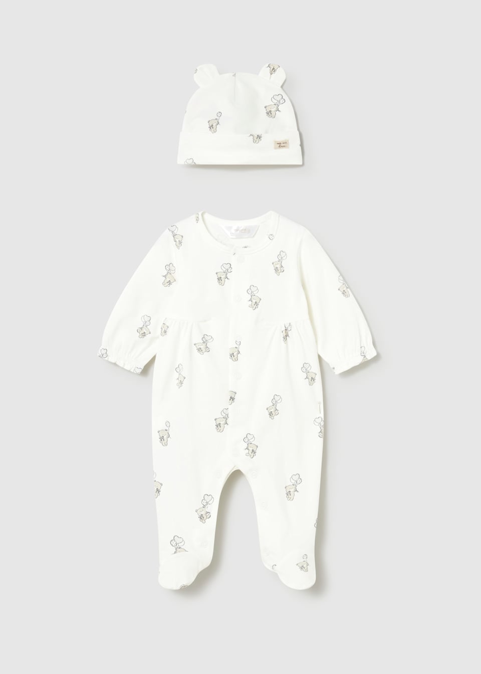 Baby Eyelet Romper & Hat Set – Natural