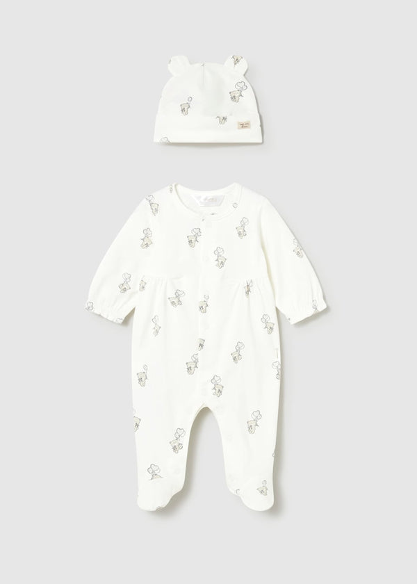 Baby Eyelet Romper & Hat Set – Natural