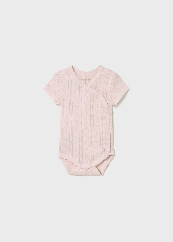 Baby Girl Openwork Ruffle Bodysuit – Pink