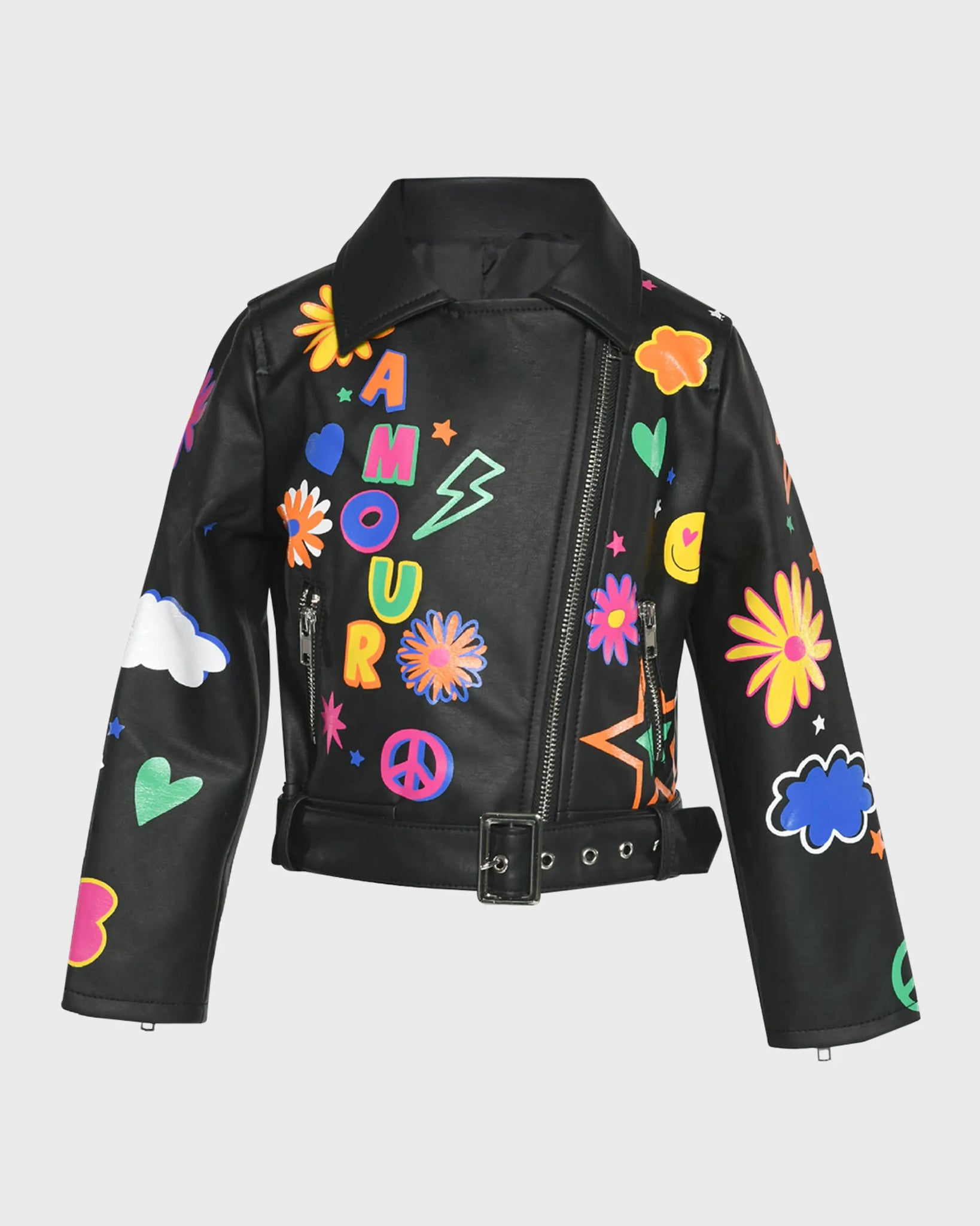 Faux leather printed moto jacket