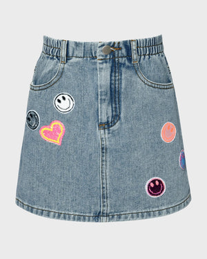 Denim skirt with patches