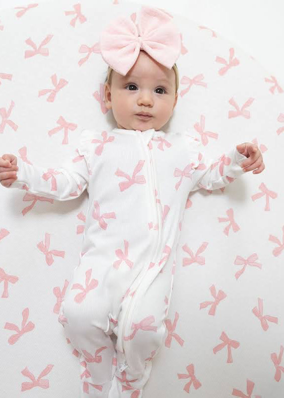 Pretty Bows - 2 Way Ruffle Sleeve Zipper Footie