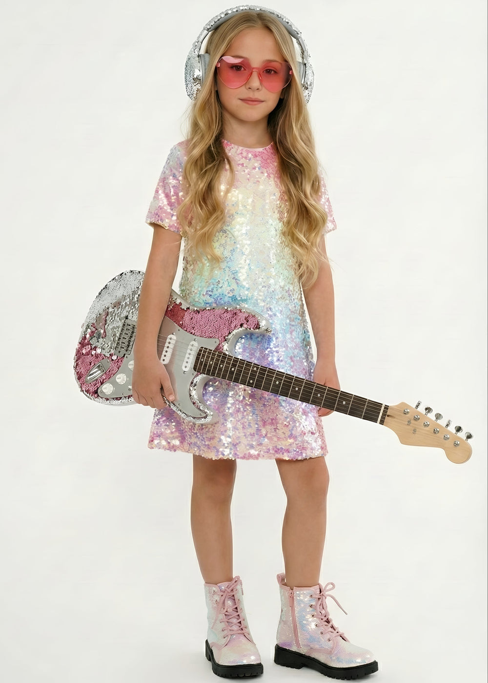Ombre Sequin Short Sleeve Dress