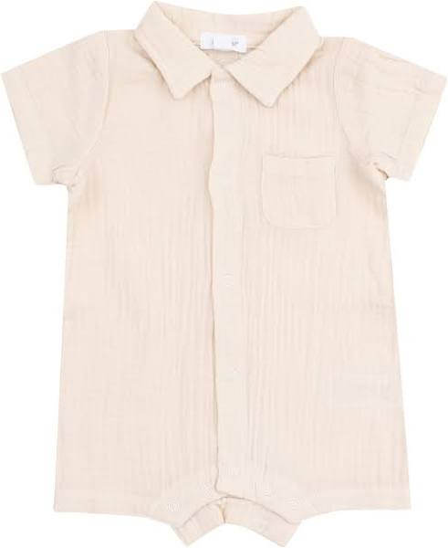 Angel Dear Button Down Polo Shortie - Muslin White Swan