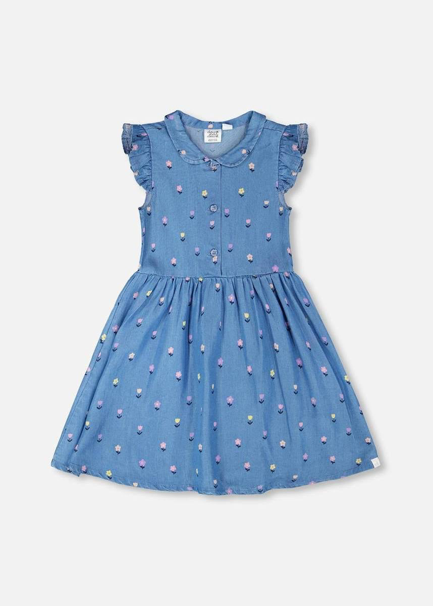 Sleeveless Flower Button Down Dress