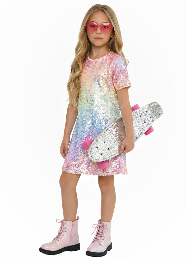 Ombre Sequin Short Sleeve Dress