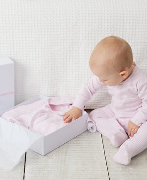 Simple stripes pink 5pc gift set with gift box for baby girl