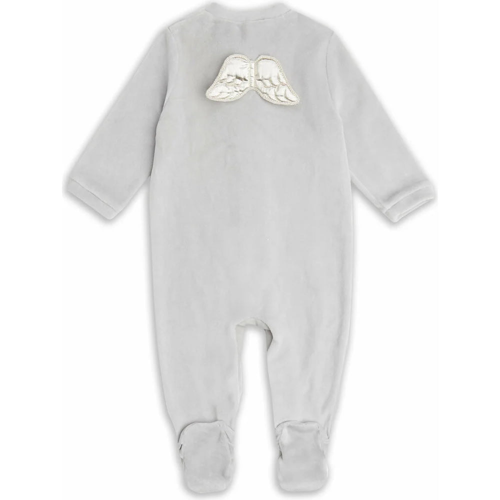 Velour Silver Angel Wing Sleepsuit Grey
