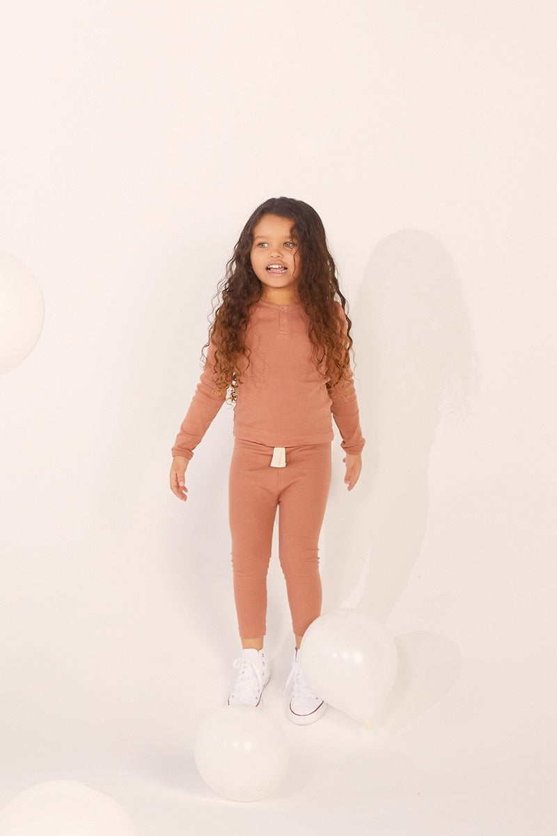Organic Cotton Rib Legging in Ginger Brown