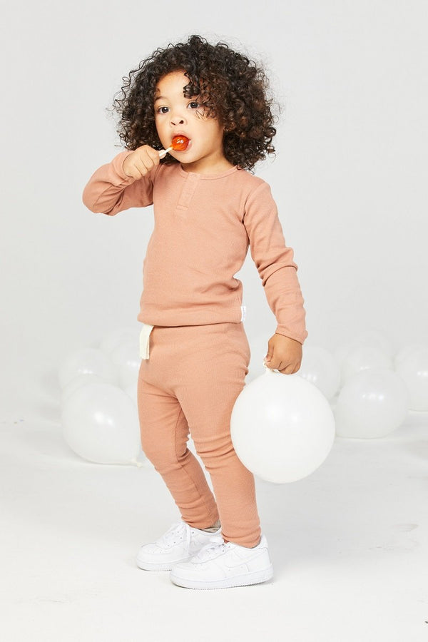 Organic Cotton Rib Legging in Ginger Brown