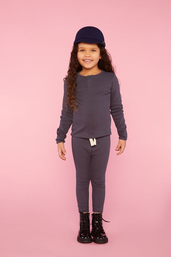 Organic Cotton 2 Piece Rib Henley & Leggings Set in Ink Navy