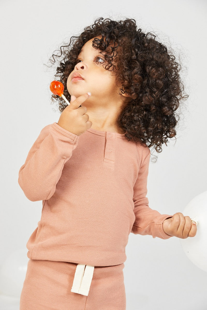 Organic Cotton Rib Legging in Ginger Brown