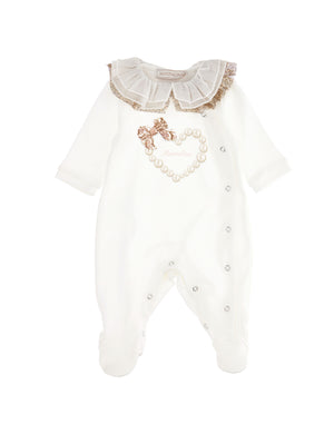Monnalisa Cotton playsuit with ruffle collar