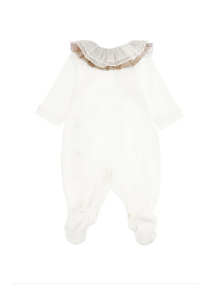 Monnalisa Cotton playsuit with ruffle collar
