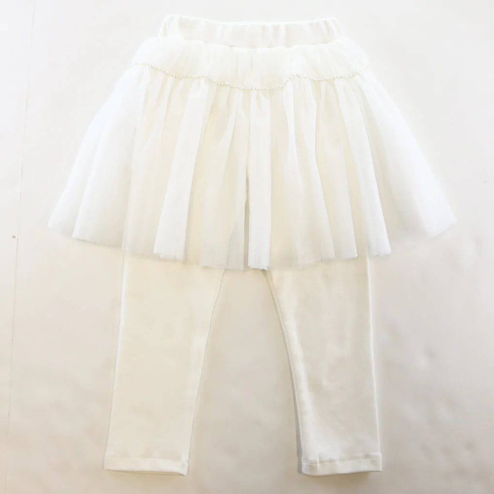 Pearl Trim Mesh Skeggings - White