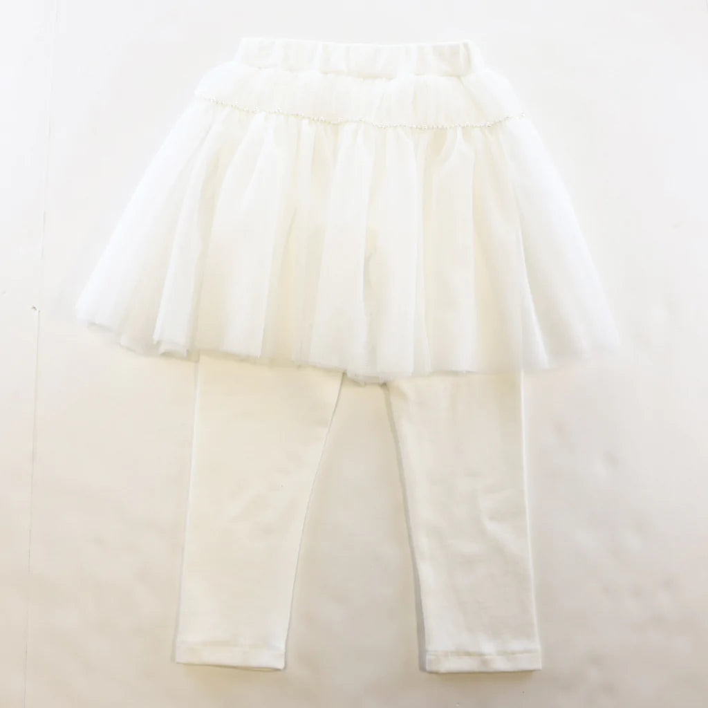 Pearl Trim Mesh Skeggings - White