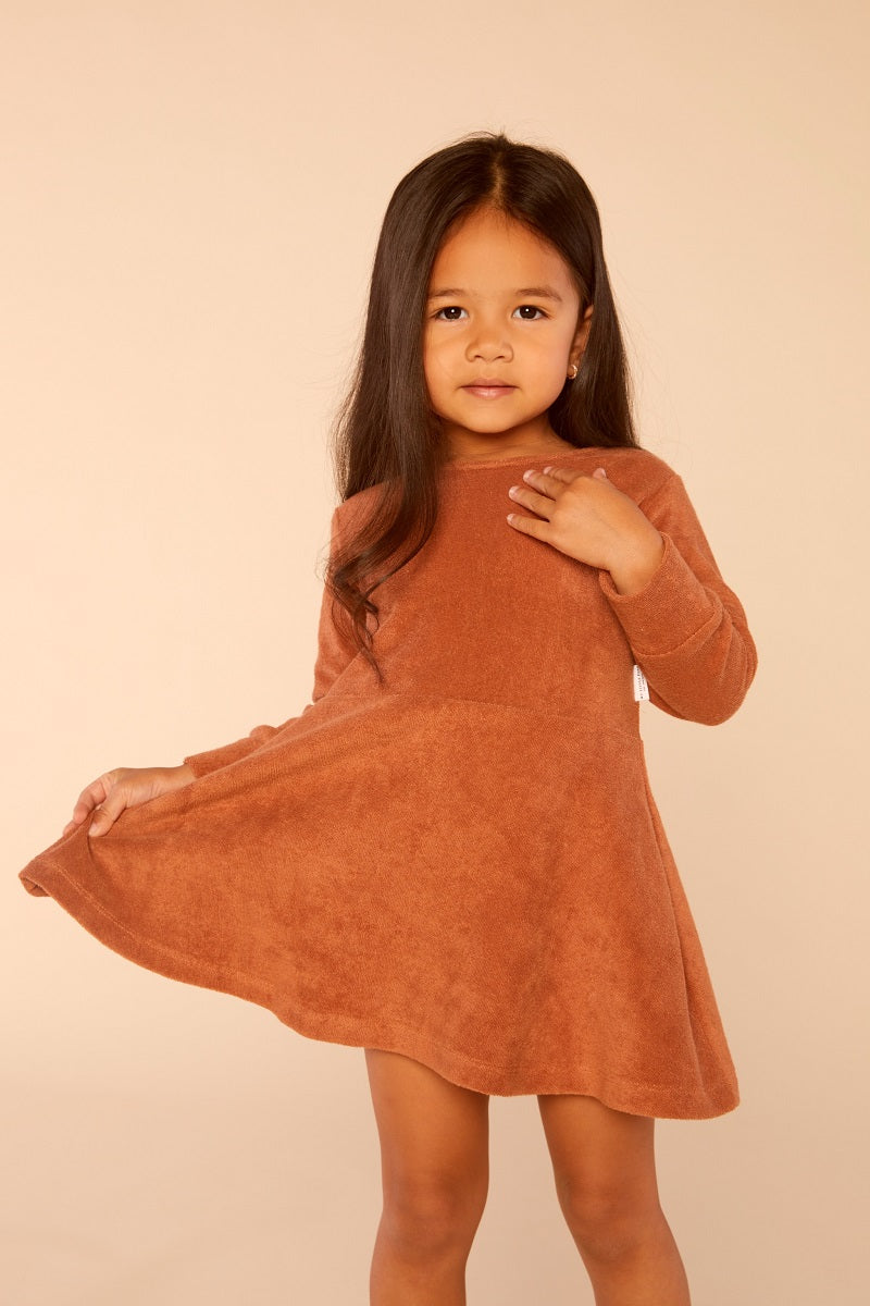 Organic Cotton Terry Dress in Ginger Brown