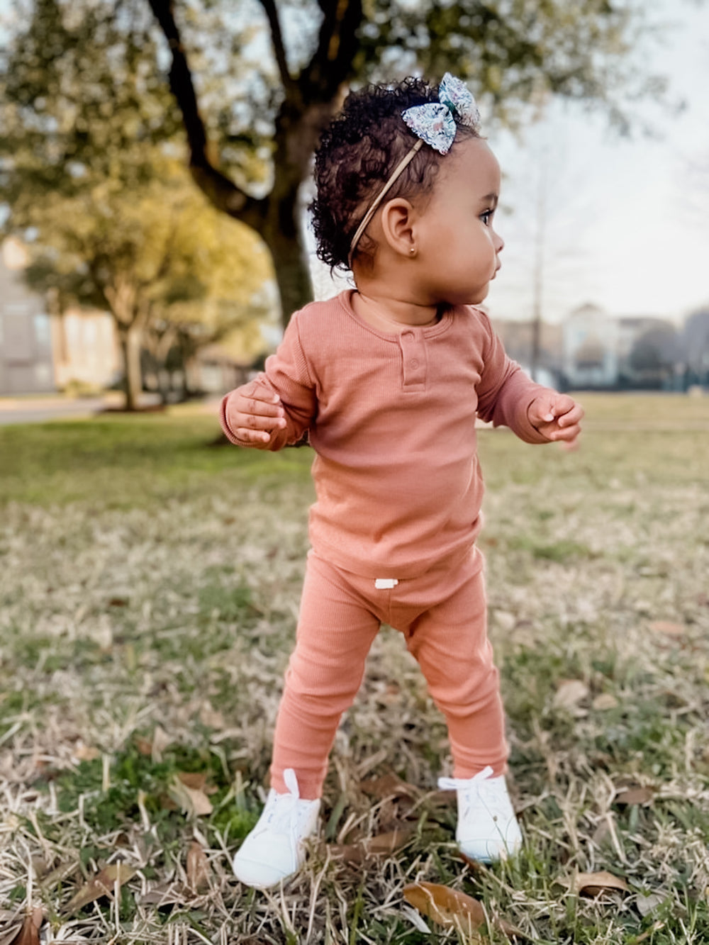 Organic Cotton Rib Legging in Ginger Brown