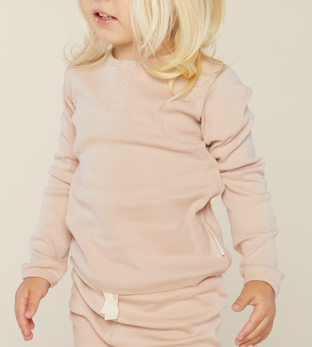 Organic Cotton Rib Henley in Blush